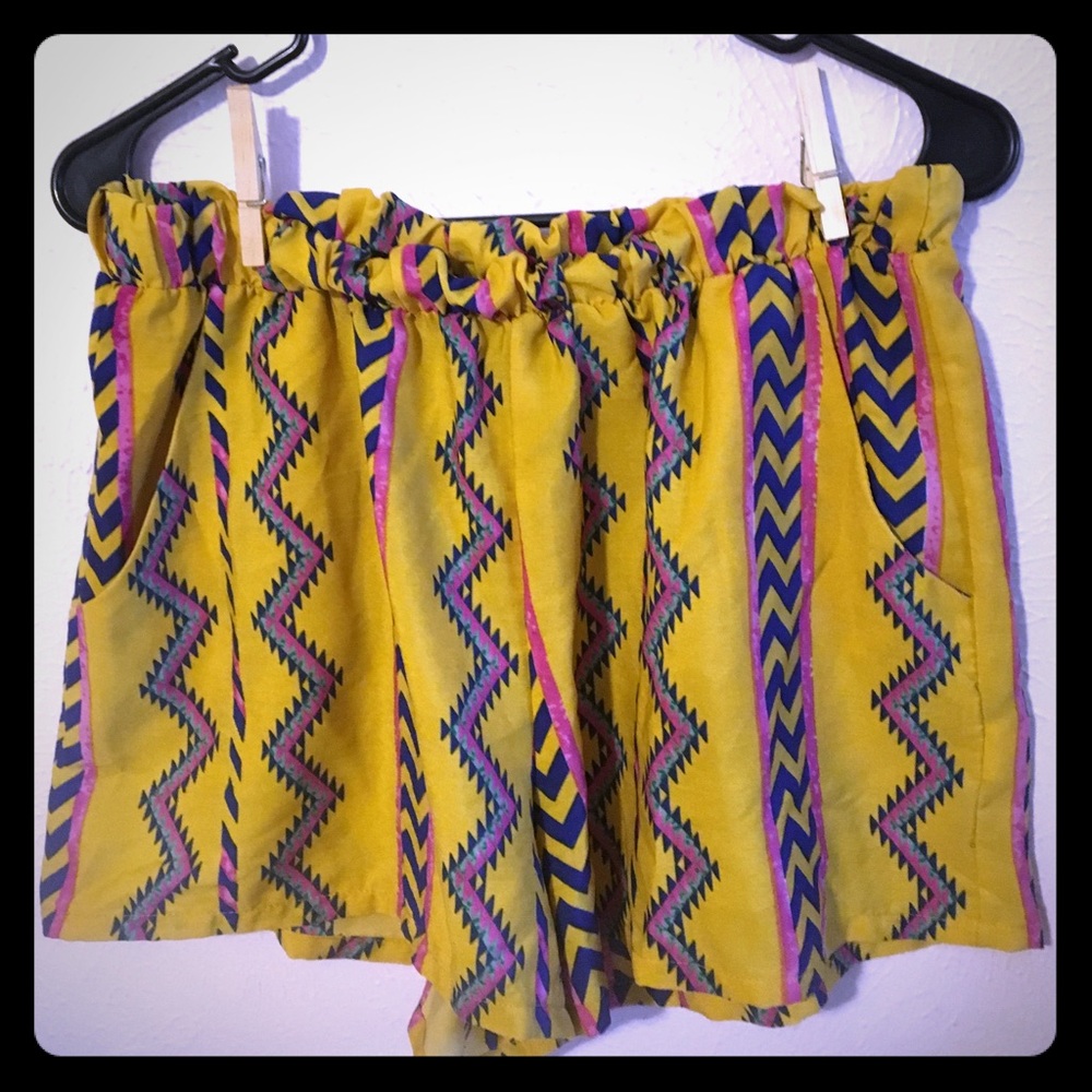 Yellow Tribal Print Shorts